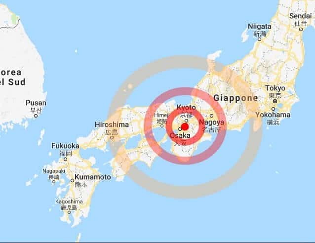 Mapa do Japão com epicentro do grande terremoto de kyoto