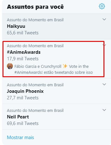 Anime Awards Trends Twitter screenshot