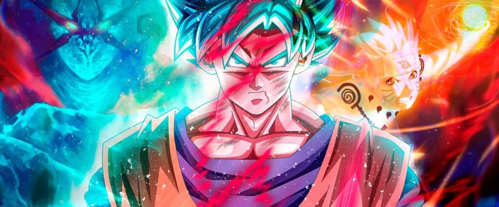 capa podcast suspensão de descrença, mostrando alguns personagens que ganharam poderes sem explicação como: goku, naruto e o protagonista de smarthphone