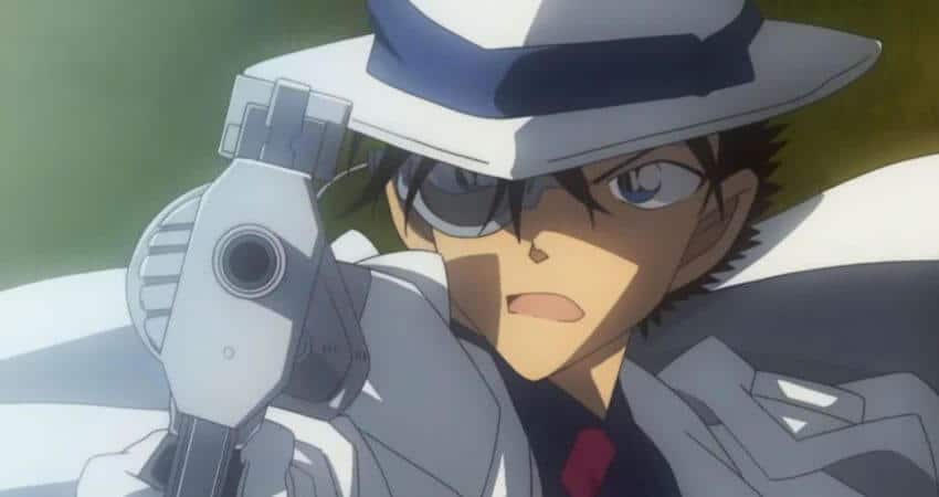 Detective Conan The Fist of Blue Sapphire filme Animação do Ano protagonista segurando uma arma