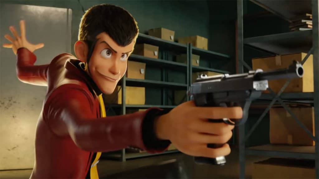 Lupin The Third The First competindo do academy awards japonês protagonista segurando uma arma
