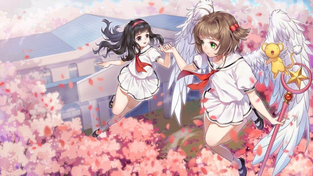 Sakura e sua amiga voando 