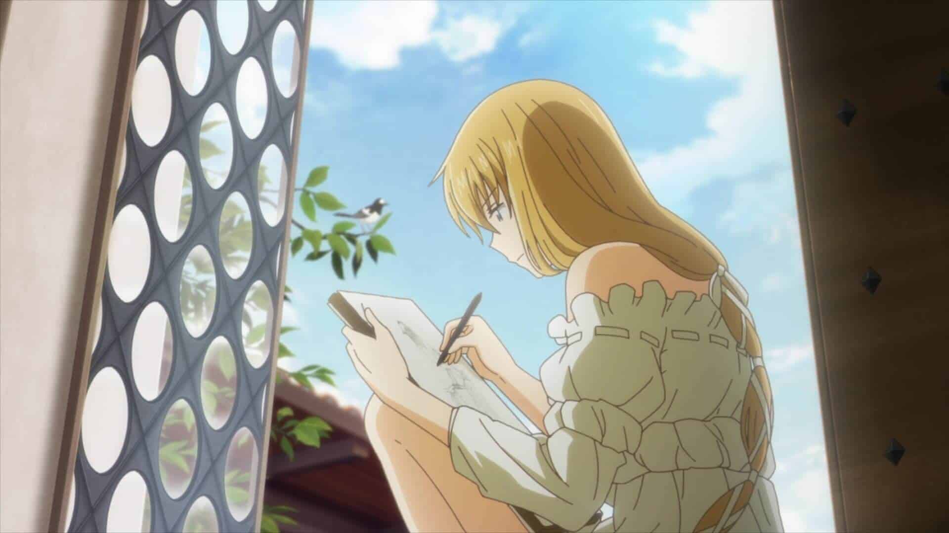 Arte Anime protagonista desenhando na janela