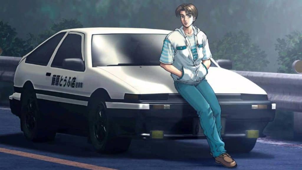 Takumi Sentado em seu AE-86 anime seinen