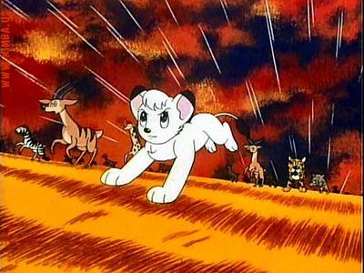 Kimba o Leão Branco de Tezuka correndo em cores