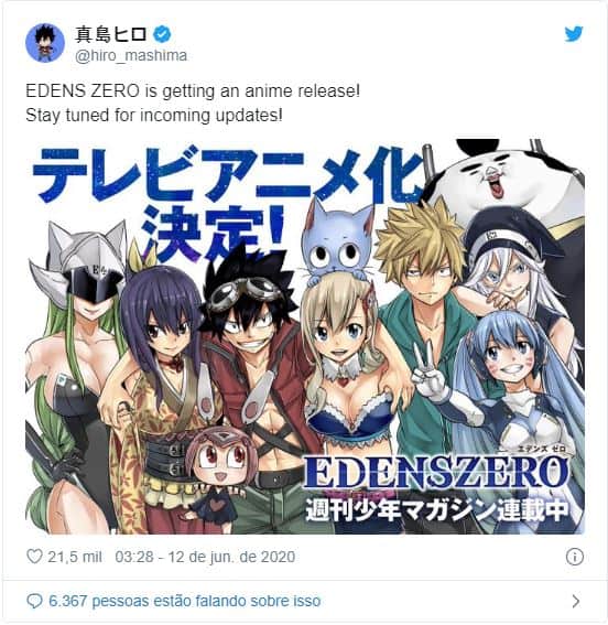 Edens Zero: Hiro Mashima, autor da série, anuncia adaptação em animê