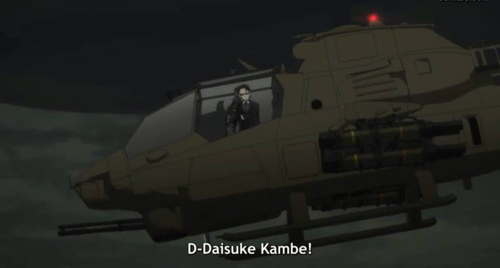 Daisuke preparando para disparar um míssil de dentro de um helicóptero