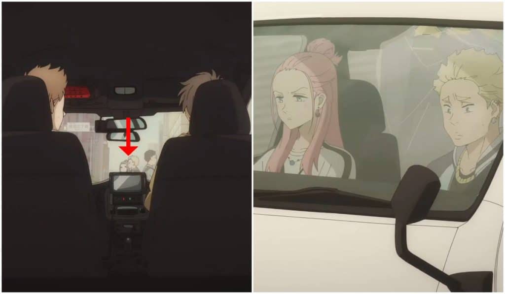 Demonstração de personagens do anime aparecendo no fundo da cena de Fugou Keiji