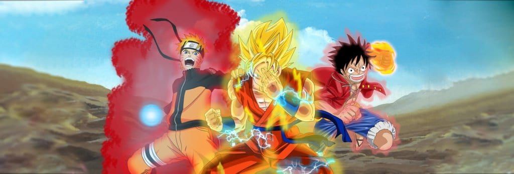 o que é anime? descubra o que é - capa com naruto, goku e luffy