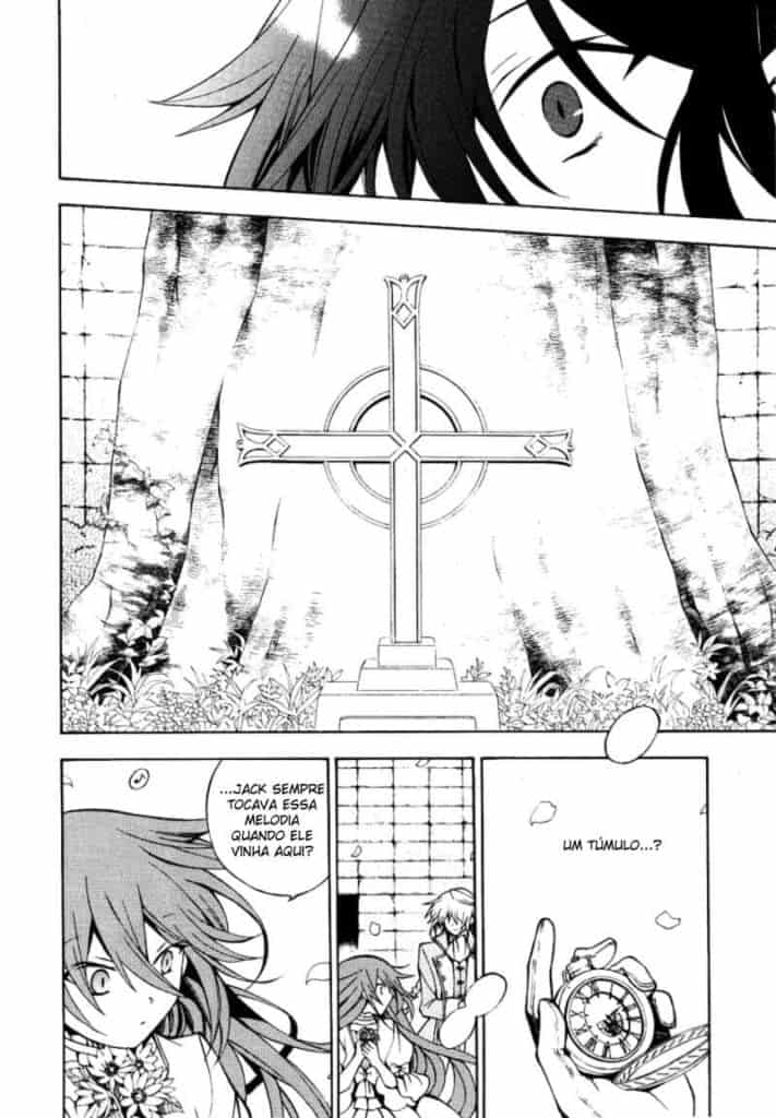 cruz em pandora hearts centralizada numa página de mangá