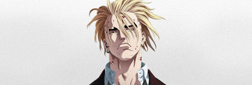 personagem no centro de um fundo branco cabelo loiro e compridos - mangá sun ken rock de boichi