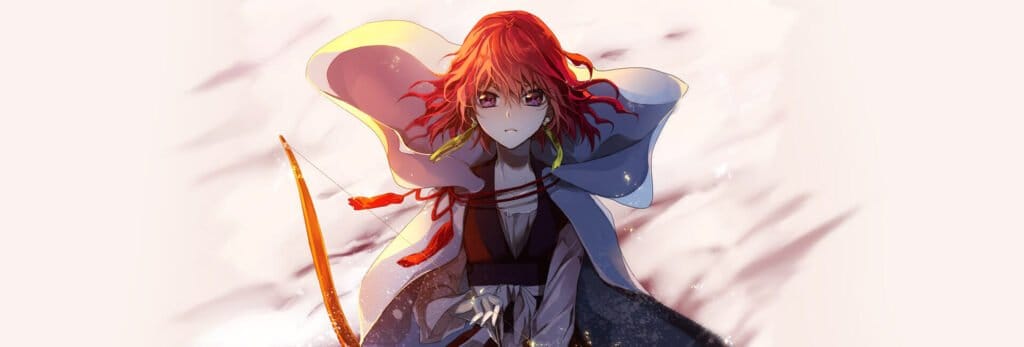 capa da crítica de akatsuki no yona onde aparece a protagonista segurando um arco e flecha no centro da imagem