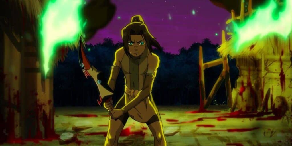 cena de onyx equinox com protagonista com espada sangrenta na mão