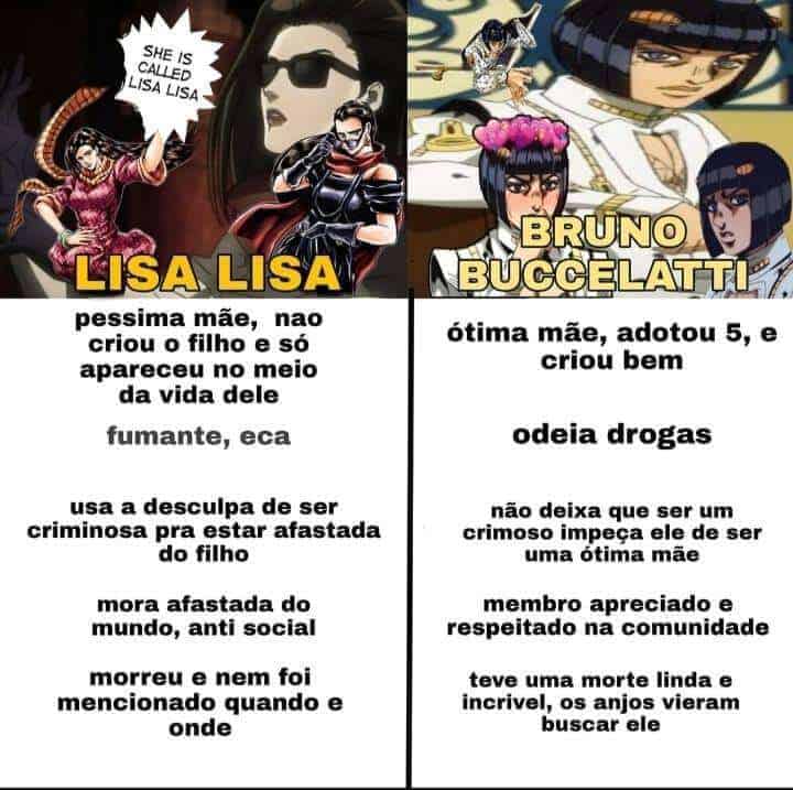 meme de jojo que compara a lisa lisa e o bruno buccelatti