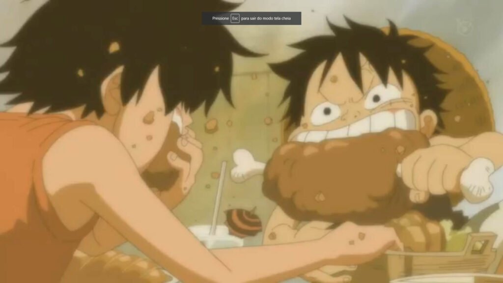 Ace e Luffy criança comendo juntos