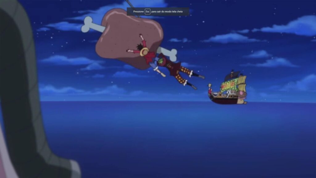 Luffy e Barto sendo pescados