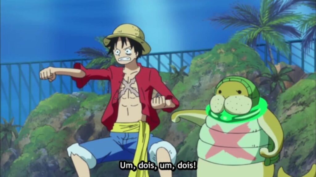 Luffy treinando com um bichinho de alabasta