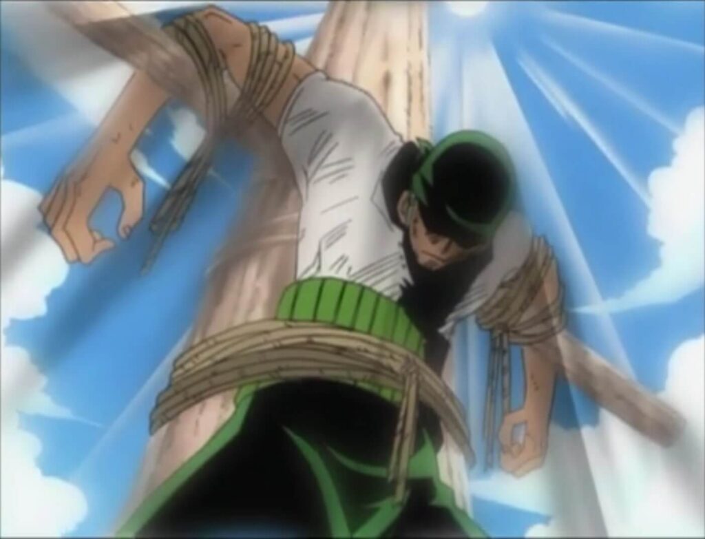 Zoro preso numa cruz no filler de one piece