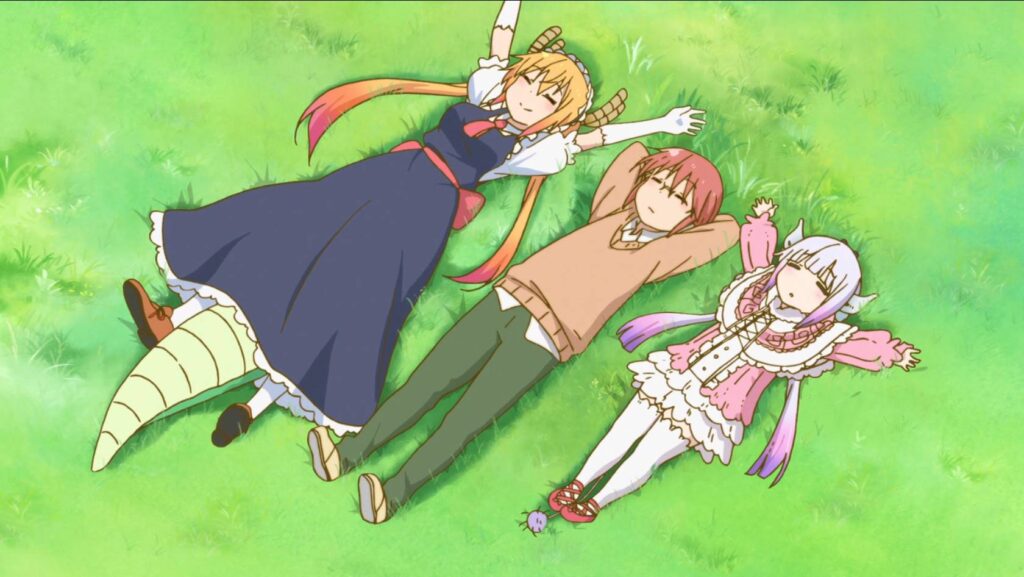 Kanna, Tooru e Kobayashi relaxando, Kobayashi-san Chi no Maid Dragon