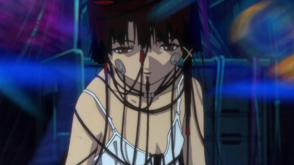 Anime de terror: Serial Experiments Lain. Uma menina com eletrodos pelo corpo