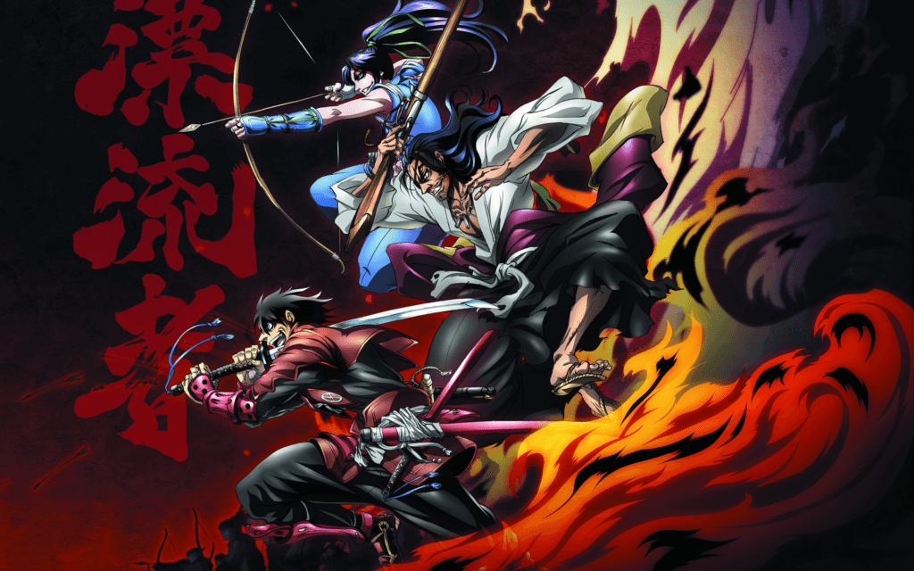 Drifters um dos animes de samurai, capa com os protagonistas em posição de ataque