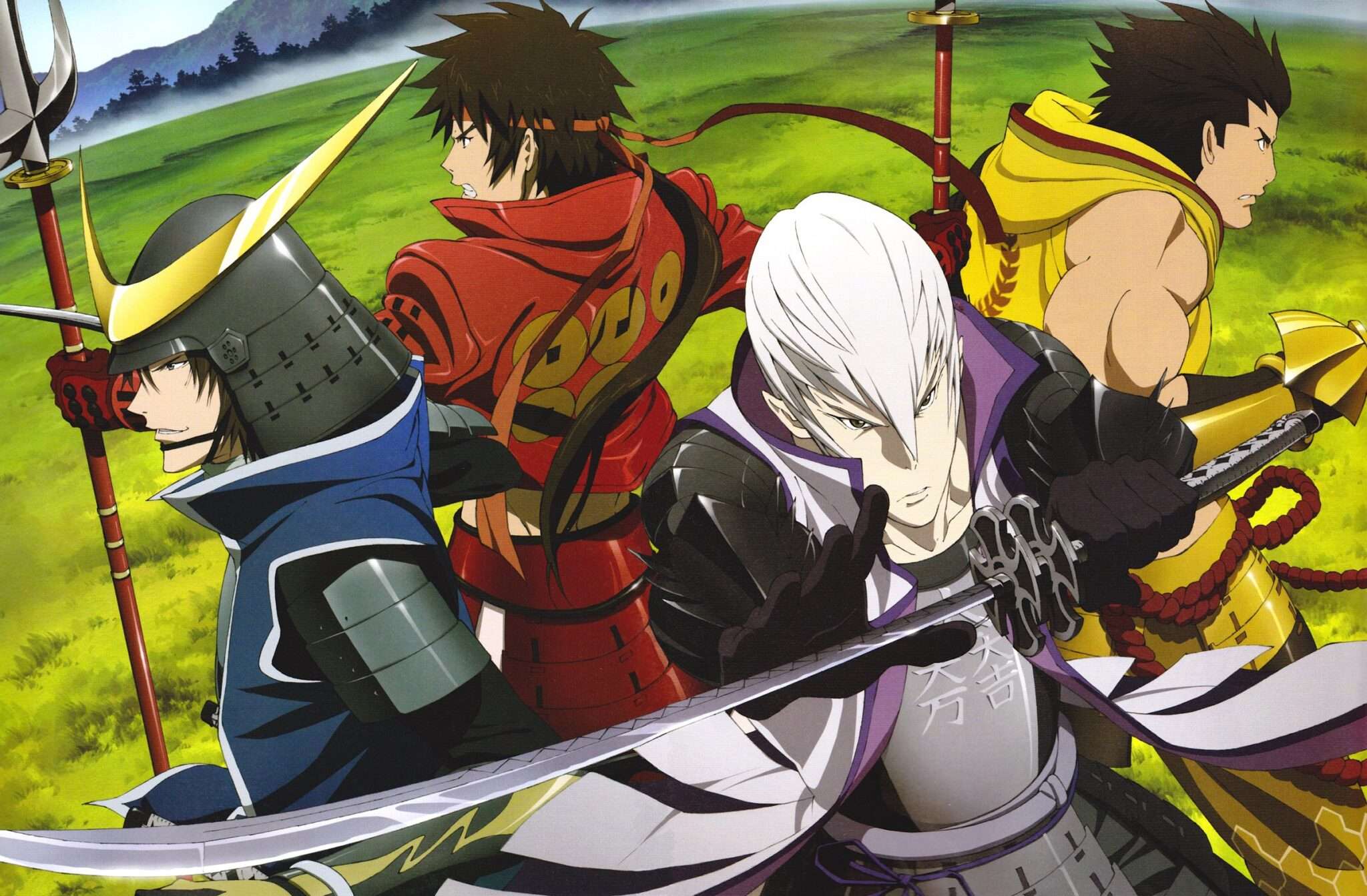 Sengoku Basara um dos animes de samurai, protagonistas fazendo pose 