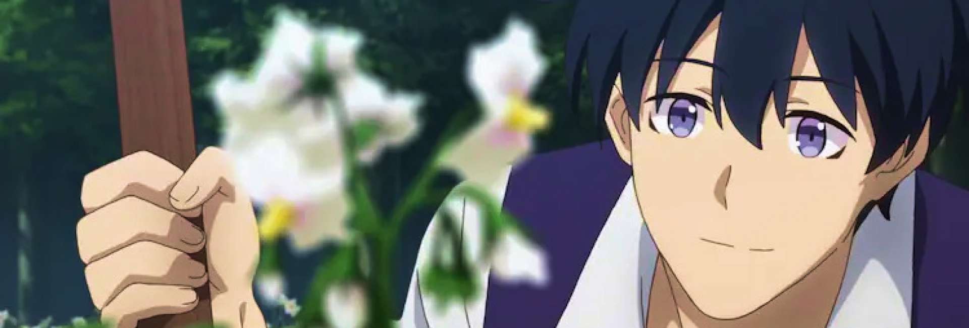 Hiraku admirando sua florzinha enquanto segura sua enxada