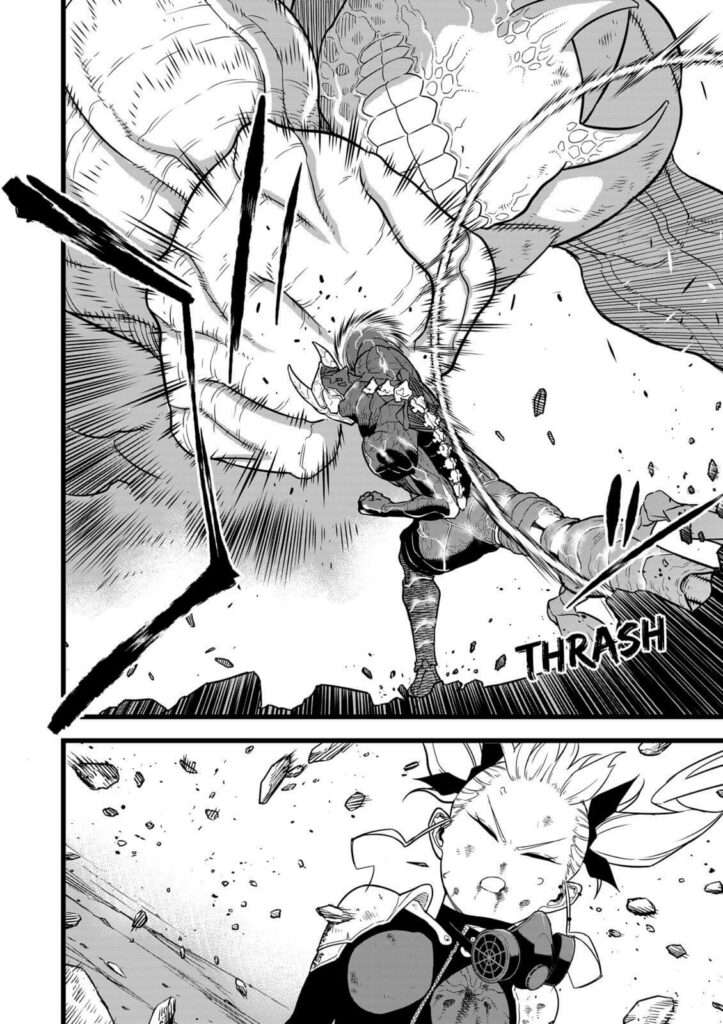 Kaiju No.8 dando um soco e obliterando o inimigo cena 1