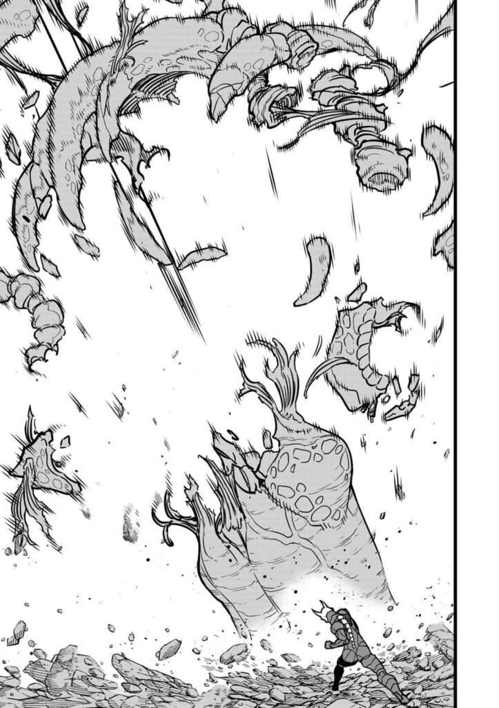 Kaiju No.8 dando um soco e obliterando o inimigo cena 4