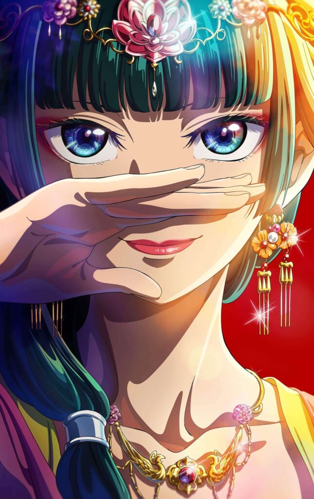 Imagem da protagonista de Kusuriya no Hitorigoto cheia de detalhes e brilho